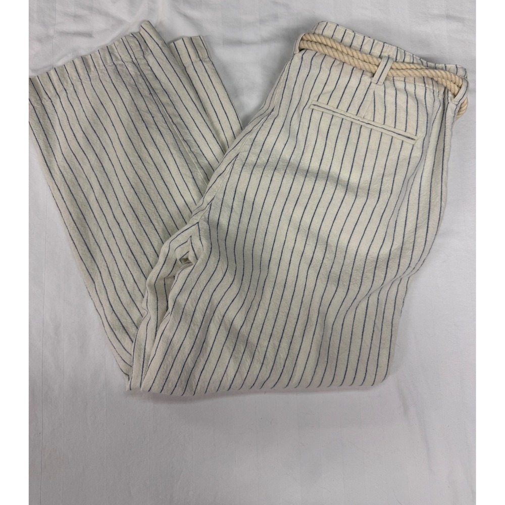 Chaps Denim Womens Blue White Striped Linen Blend Pants Nautical Resort Casual